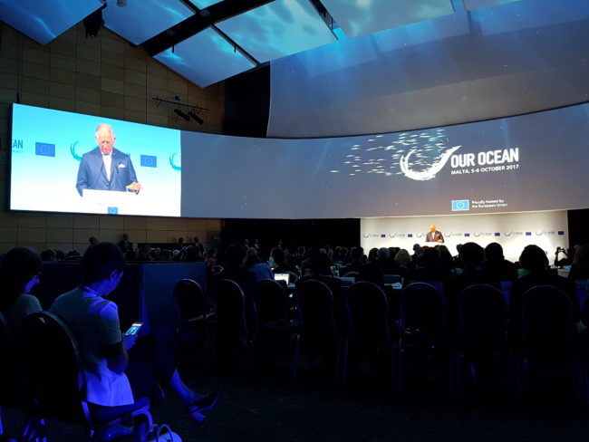 HRH Prince Charles, The Prince of Wales on stage at  the Our Ocean Conference in Malta | Photo: Anna-Katharina Hornidge