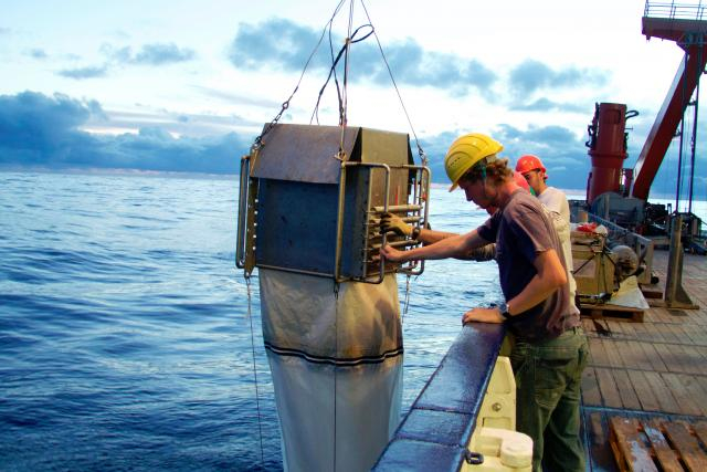 Operating a plankton net on the German research vessel Meteor in the Atlantic Ocean | Photo: Werner Ekau