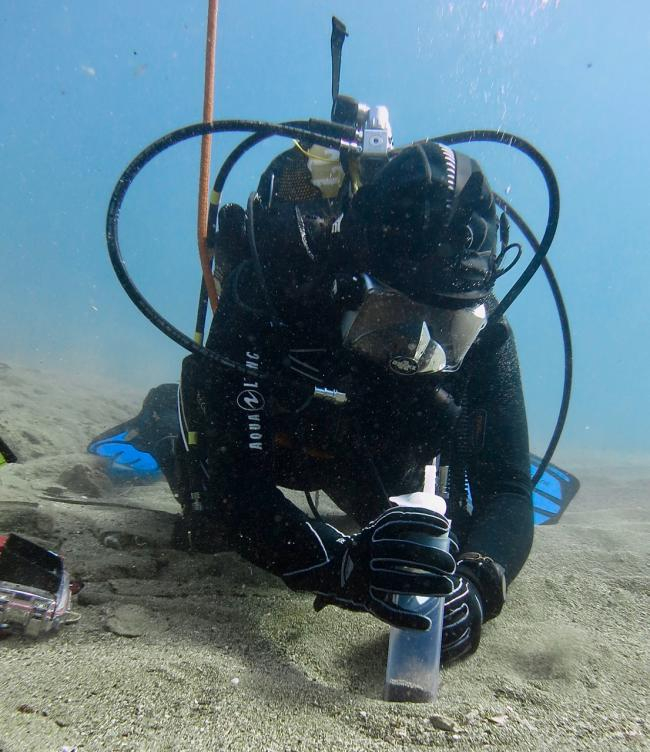 Taucher entnimmt Sedimentkern | Foto: Michael Schmid