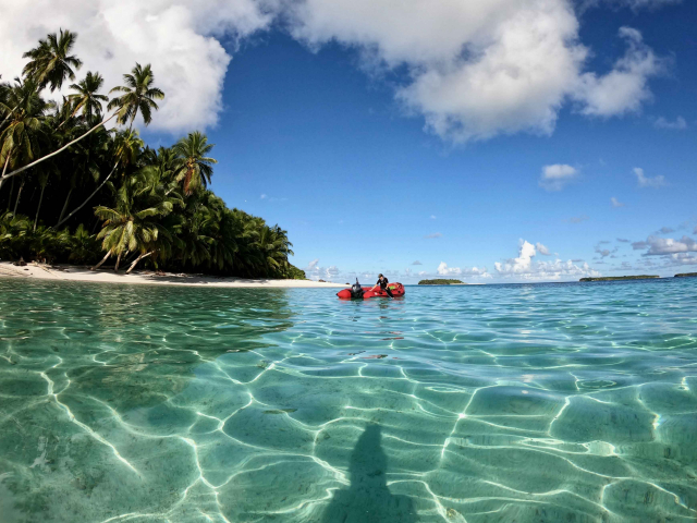 Dr. Ines Lange bei der Feldarbeit im Salomon Atoll im Chagos-Archipel | Foto: Marleen Stuhr, ZMT
