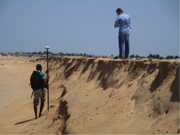 Coastal erosion in Ghana is creating sand scarps that might be as high as 2 meters. Photo TM